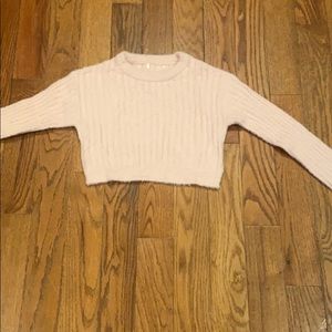 Pink cropped fuzzy sweater